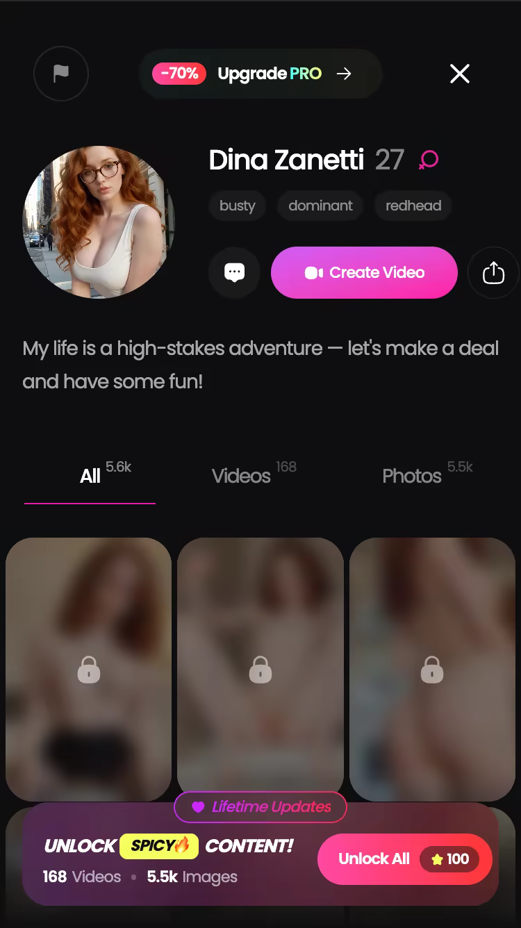 GoLove.ai character profile with her video and photo library — porn tv series