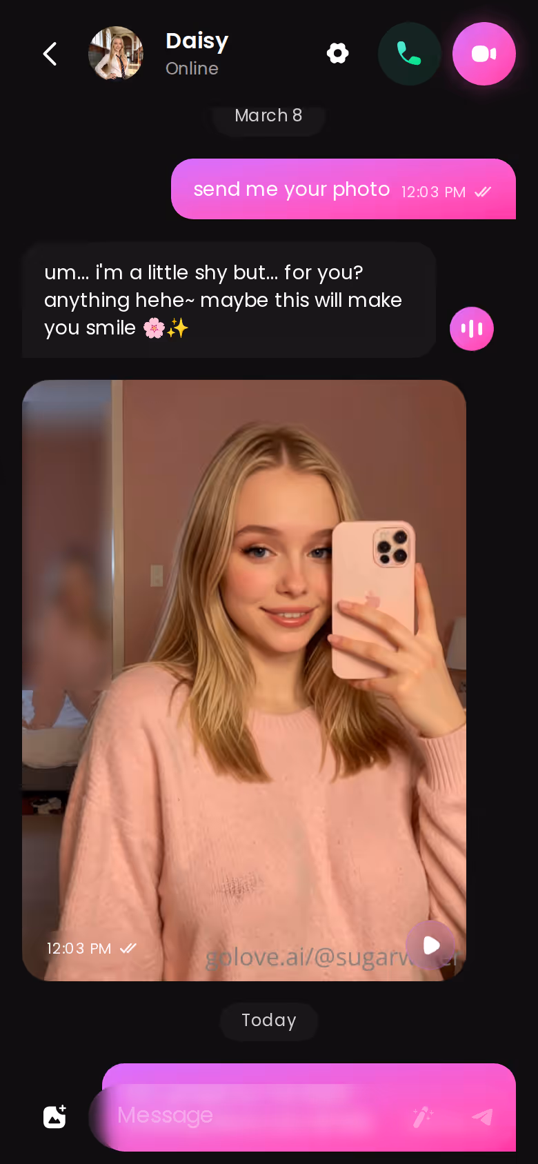 Full mobile GoLove.ai conversation with another character — ai porn show