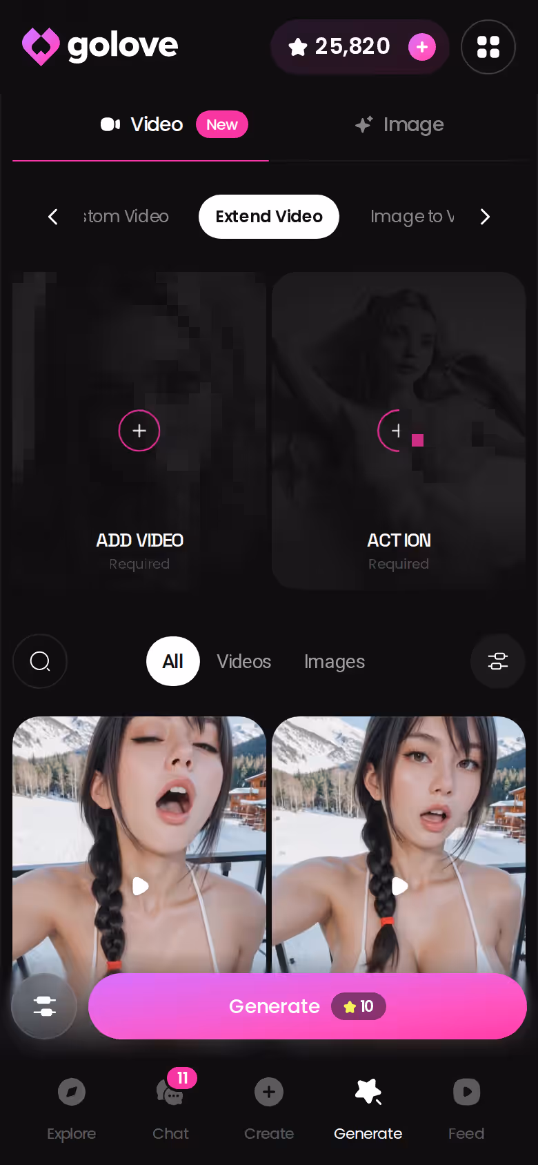 GoLove Extend Video screen on mobile for continuing a clip past its ending